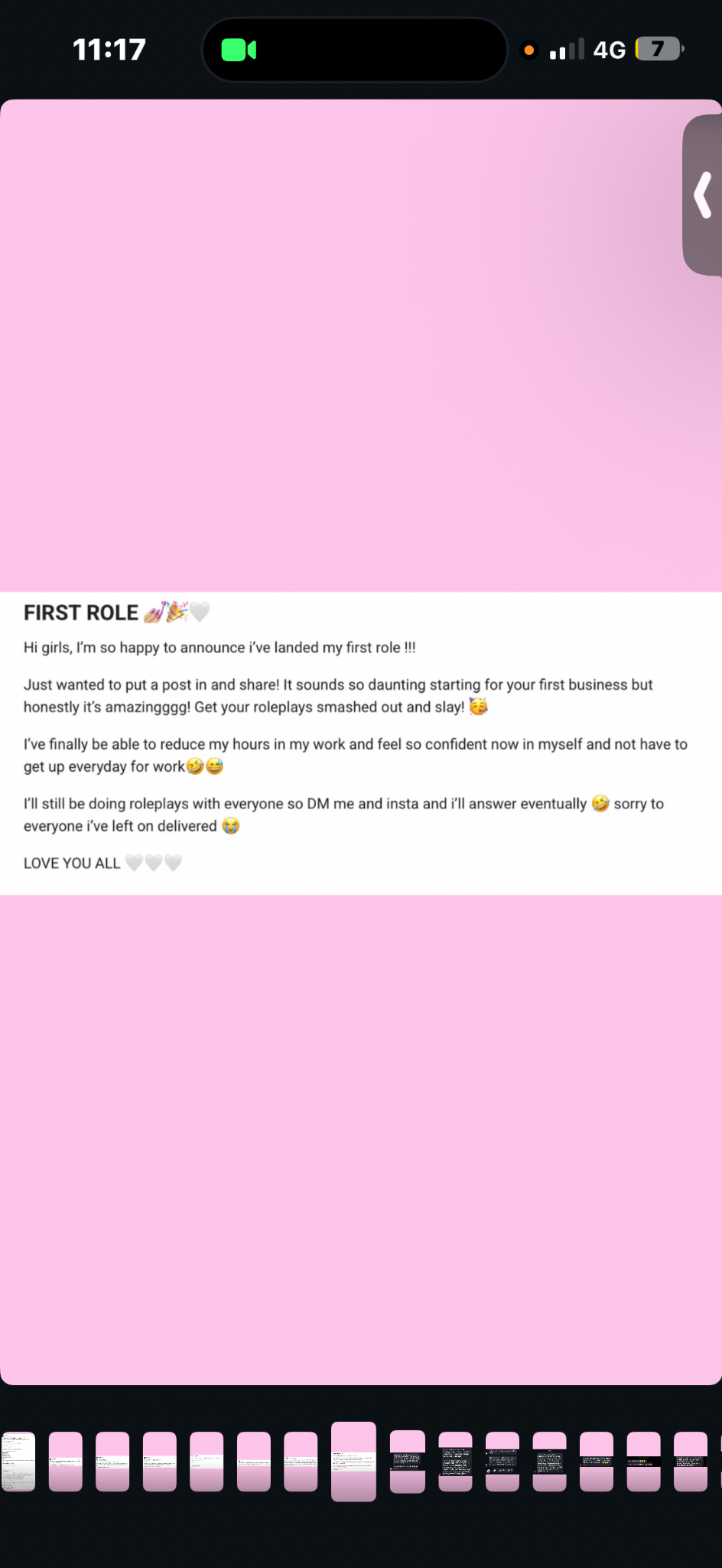 Original message from a former JTCoachingX student announcing that she had landed her first role